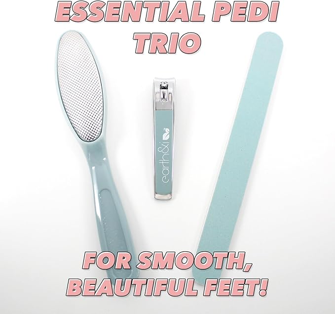 Earth & I - 3 pc Manicure Pedicure Set: Large Nail Clipper, Callus Remover & Contour File, Stainless Steel Nail & Foot Care Kit for Men & Women, at Home Mani-Pedi Kit, Travel-Friendly Nail Care Tools