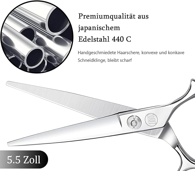 Moontay 5.5" Hair Cutting Shears with Large Finger Holes, Professional Barber Stylist Scissors, Salon Hair Cutting Scissors, 440C Japanese Stainless Steel, Silver