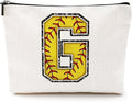 Softball Gifts Initial Makeup Bag Monogrammed Cosmetic Bag Letter G Zipper Pouch Softball Accessories for Girls Women Softballs Player Coach Friend Softballs Stuff Graduation Birthday Gifts