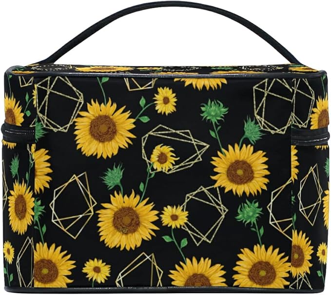 Sunflowers Makeup Bag, Flower Makeup Organizer Bags Toiletry Bag Box Travel Cosmetic Bag Make Up Train Case for Women Teen Girl Ladies