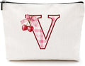 Initial Makeup Bag Monogram Cosmetic Bag Monogrammed Gifts for Women Girls Friends Coworker Teacher Personalized Travel Toiletry Bag Christmas Bridal Shower Wedding Bridesmaid Gifts, Cherry V