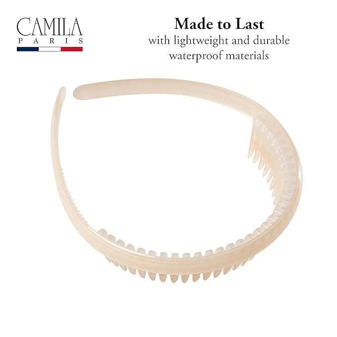 Camila Paris CP3646 French Headband for Women, Beige, Strong Hold Grip Women's Hair Band, Very Flexible, No Slip and Durable Styling Girls Hair Accessories, Made in France