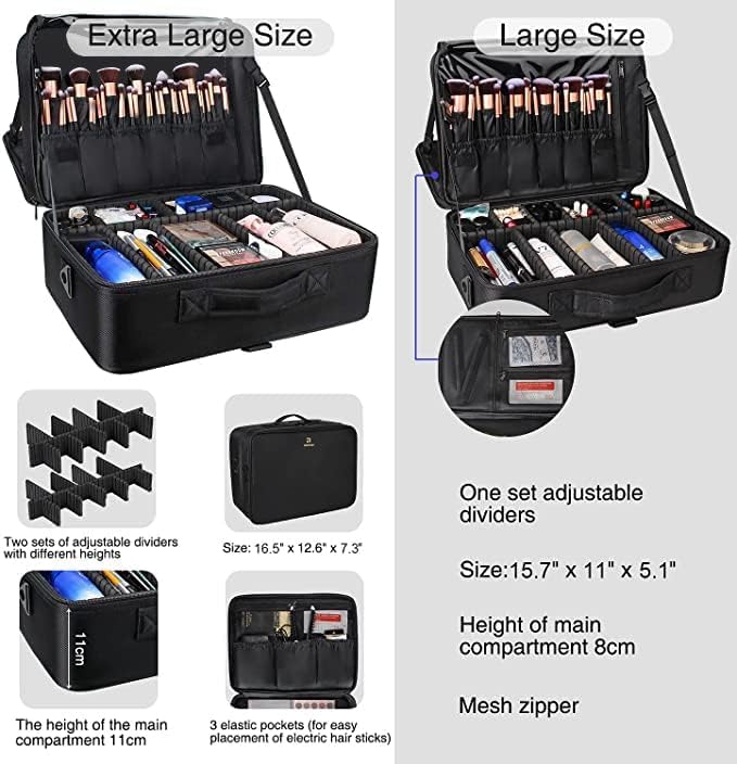 Extra-large Makeup Case, a Must for Double-layer Travel, a Storage Case for Professional Makeup Artists to Put Cosmetics, with Adjustable Partitions and Support