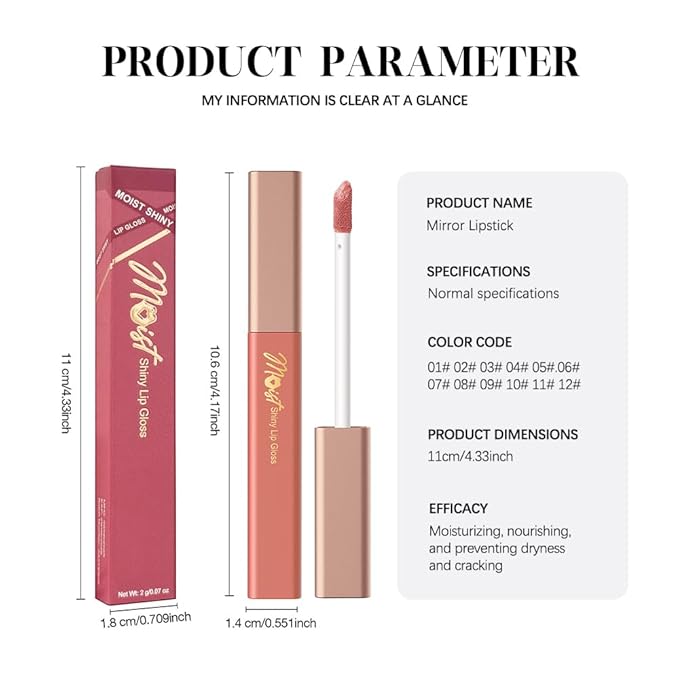 12 Colors Lip Gloss Set, High-Shine Waterproof Collection, Long Lasting Moisturizing Formula with Mirror Finish, Adult (2#, 1 Count (Pack of 1))