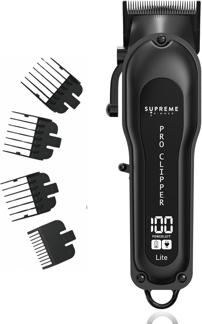 Supreme Trimmer Pro Clipper Lite | 210 Min Run Time Professional Hair Cutting Tool Set + Hair Comb, Scissors & Fade Blade | STC5000