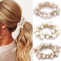 Fashey Pearl Hair Scrunchies Beaded Hair Ties Elastic Hair Bands Ponytail Holder Hair Accessories for Women and Girls（Pack of 3）