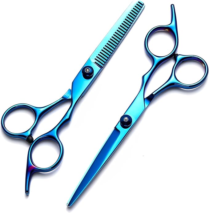 Hair Cutting Scissors Kit 11PCS, Professional Haircut Scissors with Japanese Stainless Steel Shears, Thinning Shears, Haircut Accessories in Leather Case for Salon/Home (Blue)