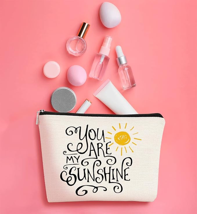 You are My Sunshine Inspirational Makeup Bag Cosmetic Bag Gift for Teen Girls,Birthday Christmas Gifts for Women Friends Mom Wife Grandma Daughter Teacher Coworker