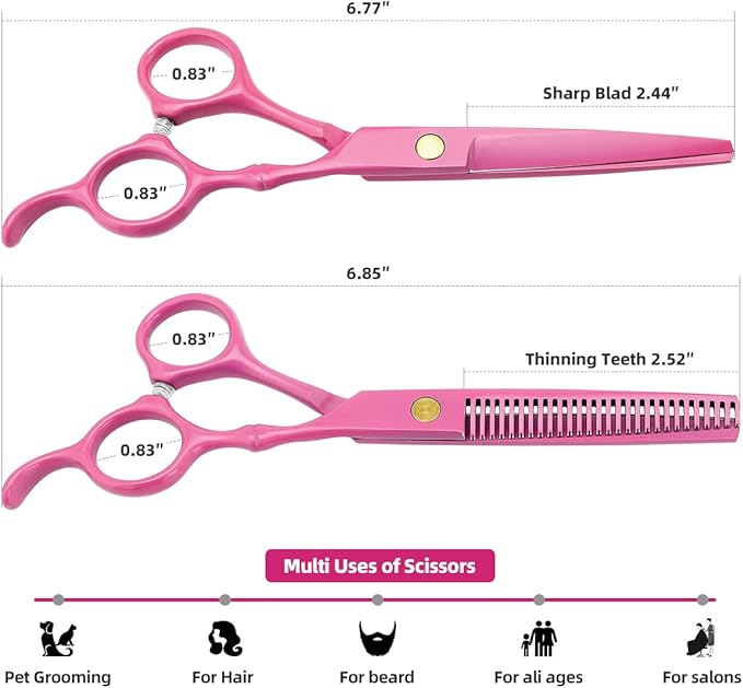 Professional Hair Cutting Scissors Sets Stainless Steel Barber Hairdressing Scissors Multifunctional Salon Thinning Scissors Straight Shears Tools for Men Women Home Use (Pink)