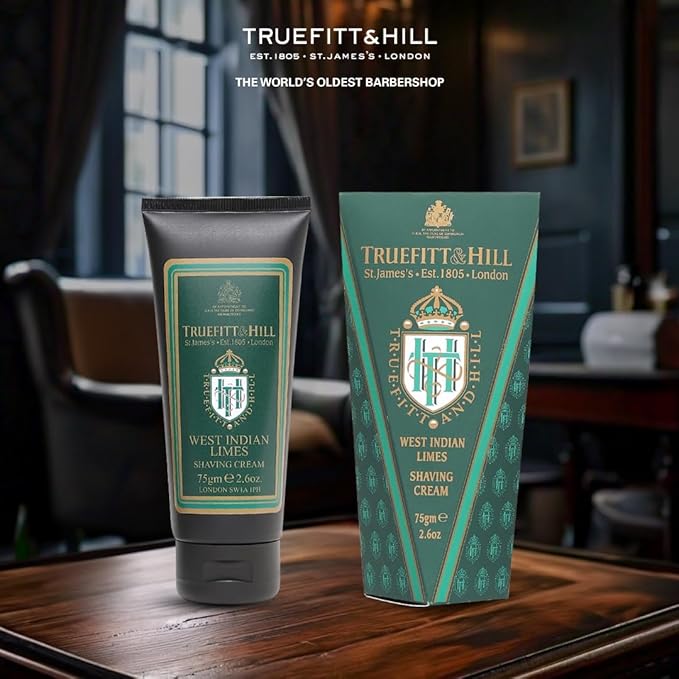 Truefitt & Hill Shaving Cream Tube - West Indian Limes - Premium Glycerin-Based Lather, Smooth Glide, and Hydration for a Luxurious Shave - 2.65 oz
