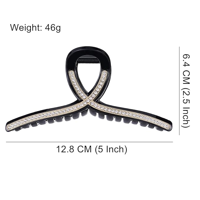 SINIDE Crystal Hair Claw Clips, Rhinestone Plastic Claw Clips Nonslip Acrylic Metal Jaw Clip for Thick Long Hair, Fashion Elegant Clamps Accessories for Women Strong Hold Barrette for Styling (2 Pack)