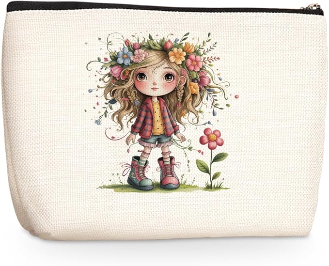 Cute Girl Makeup Bag, Flower Large Capacity Travel Makeup Case Cosmetic Bags for Women, Portable Pouch Purse Travel Essentials Toiletries Accessories, Christmas Birthday Gifts for Women