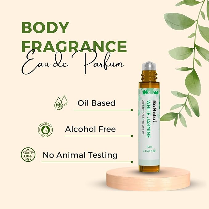 benatu Jasmine Perfume Oil Roll On for Women, Alcohol Free Eau de Parfum,Travel Size Essential Oil Body Fragrance, Concentrated Rouge Floral Scent, 10 ml