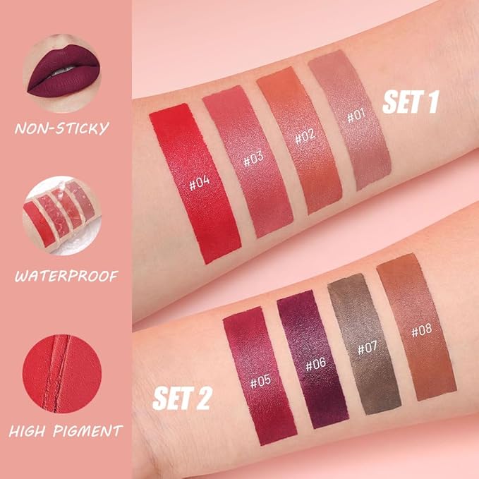 4Pcs Matte Lip Lipstick Crayon Lip Liner Thick Pencil, High-Pigment Outline lips, Non-sticky Matte Velvet Texture, Waterproof & Smudge-Proof Longwear Pigmented, Fit for all tones (02 Set