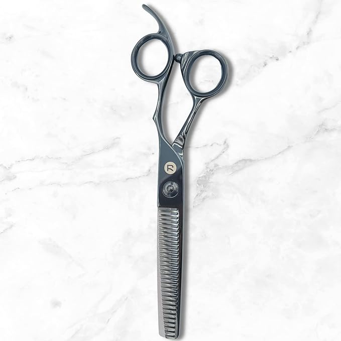 Black Hair Thinning Shears for Professional Barbers and Hairdressers - Japanese Steel - Designed for Salon Use (Katana)