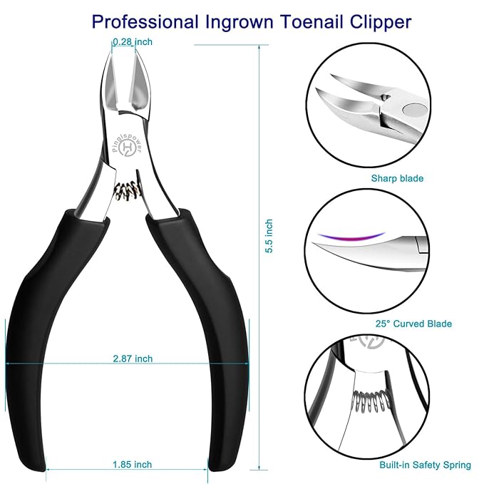 Toenail Clippers for Seniors & Thick Nails, 8PCS Professional Heavy Duty Ingrown Toenail Removal Kit with Pedicure Tools, Sharp Blade, Long Handle & Storage Case