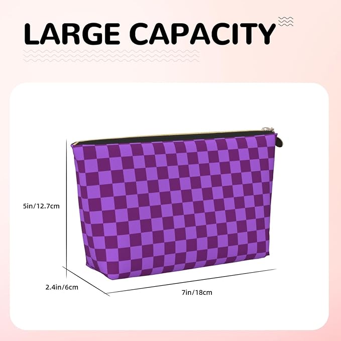 Womens Leather Makeup Bag Cosmetic Bag Travel Toiletry Bags Make Up Bags for Women Adult (Elegant Purple)