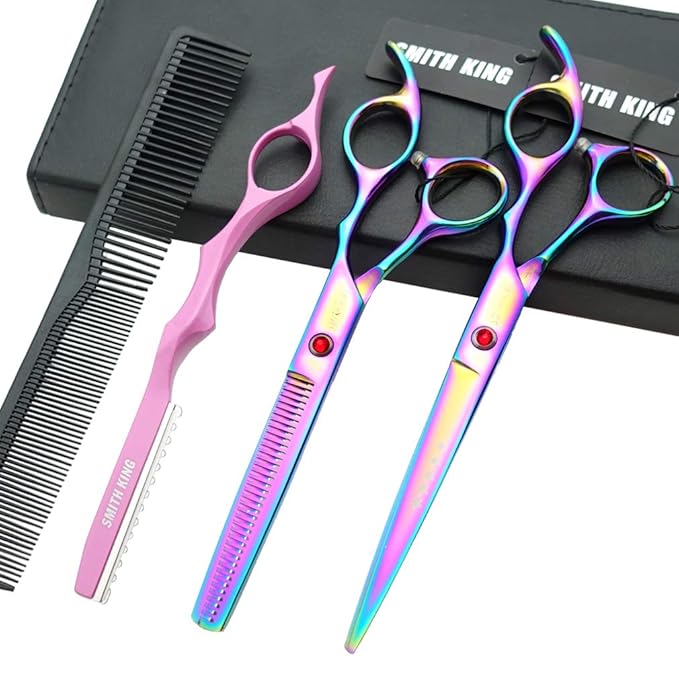 7.0 Inches Professional hair cutting thinning scissors set with razor (Rainbow)