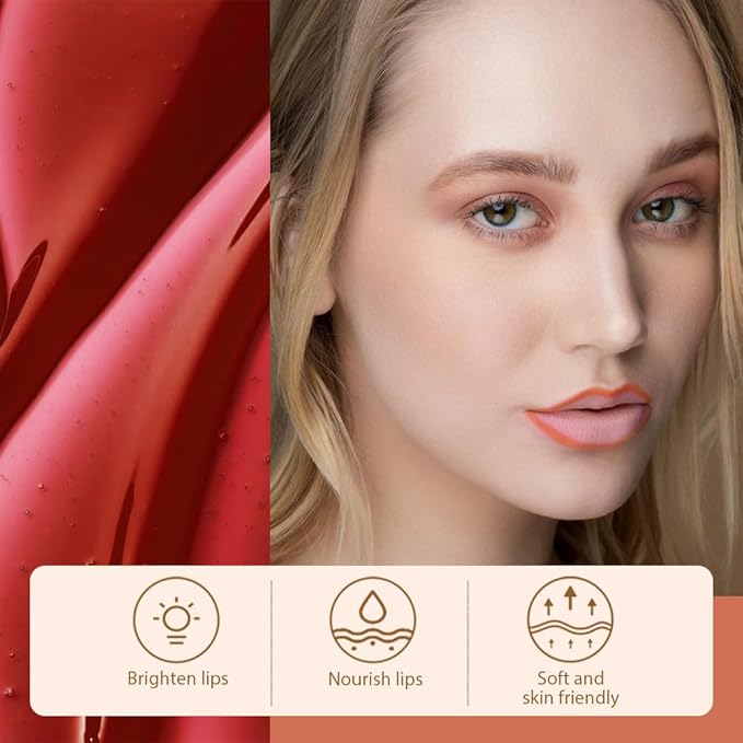 Orange Red Liquid Matte Lip Liner Stain Peel Off with Tweezer, Long Lasting, Waterproof Matte Lipstick Lip Gloss Tattoo for Women, Transfer-prof Lip Tint Makeup for All Skin Types 07#