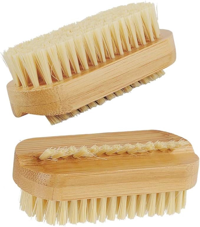 2 Pcs Bamboo Nail Brushes, Two Side Hand Nail Brush with Tampico Fiber Bristle, Small Finger Nail Brush for Toes Nails Fingertips Hands Home Salon Use