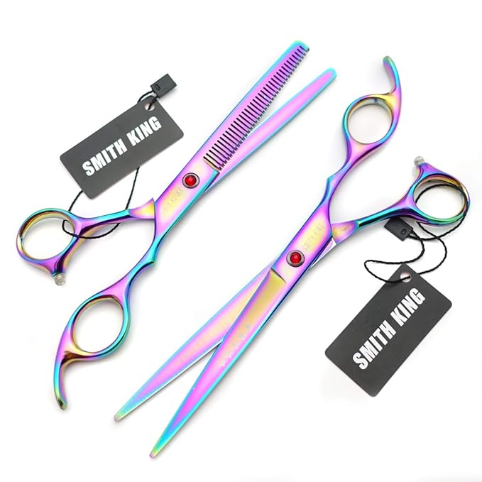 7.0 Inches Professional hair cutting thinning scissors set with razor (Rainbow)