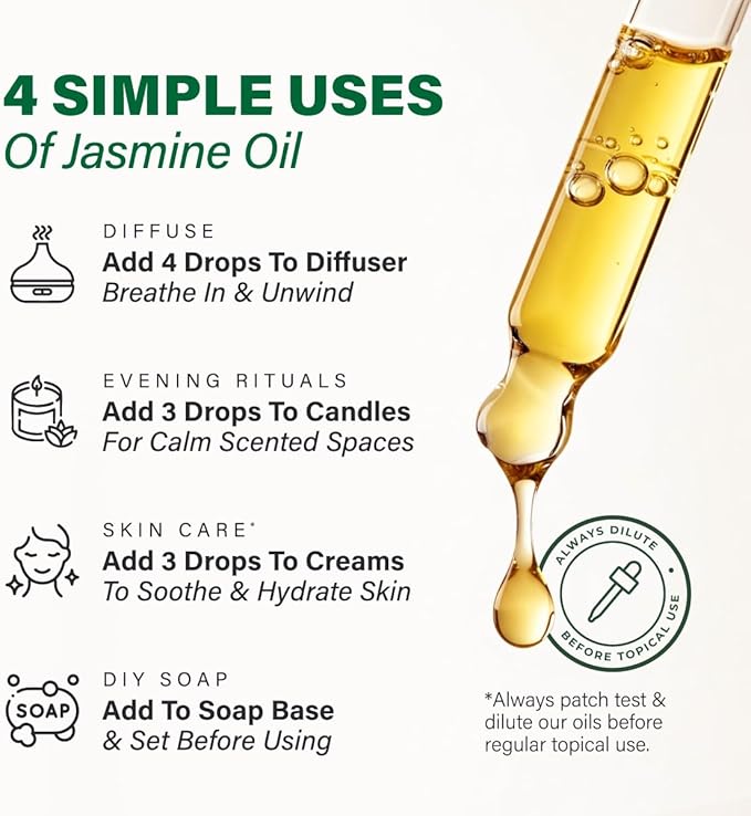 KUKKA Jasmine Essential Oils - 4 Fl Oz - for Hair, Skin, Diffuser, Aromatherapy & DIY Soap Making Scent