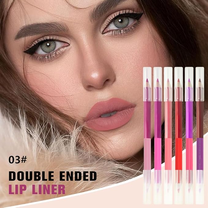 6Pcs Dual-Ended Dual-Colored Matte Lipstick Crayon Lip Liner pencil Set，Creamy & Hydrating Matte Lip Pencil, Smudge-Proof, Long-Wear Waterproof Lipstick to Create Perfect Lip Makeup (6pcs) Set #01