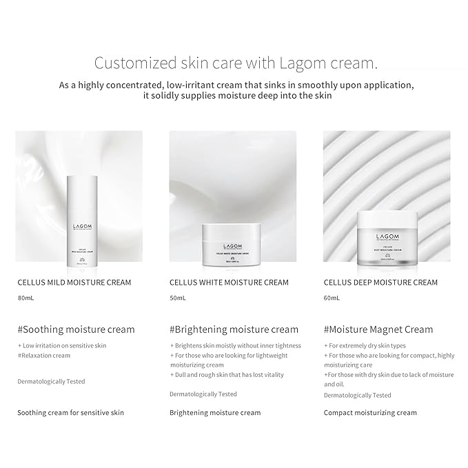 LAGOM Cellus Mild Moisture Cream with D-panthenol, Natural Moisturizer, Hypoallergenic, Fragrance-Free, Refreshing Herbal Face Lotion for Sensitive Skin 2.71 Fl Oz
