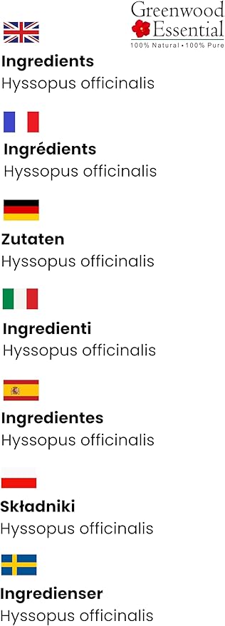 Greenwood Essential Hyssop Essential Oil (Hyssopus officinalis) Pure | Non-Sticky | Non-Greasy | Lightweight | Men & Women | All Skin Types | Steam Distilled 5ml (0.16 oz)