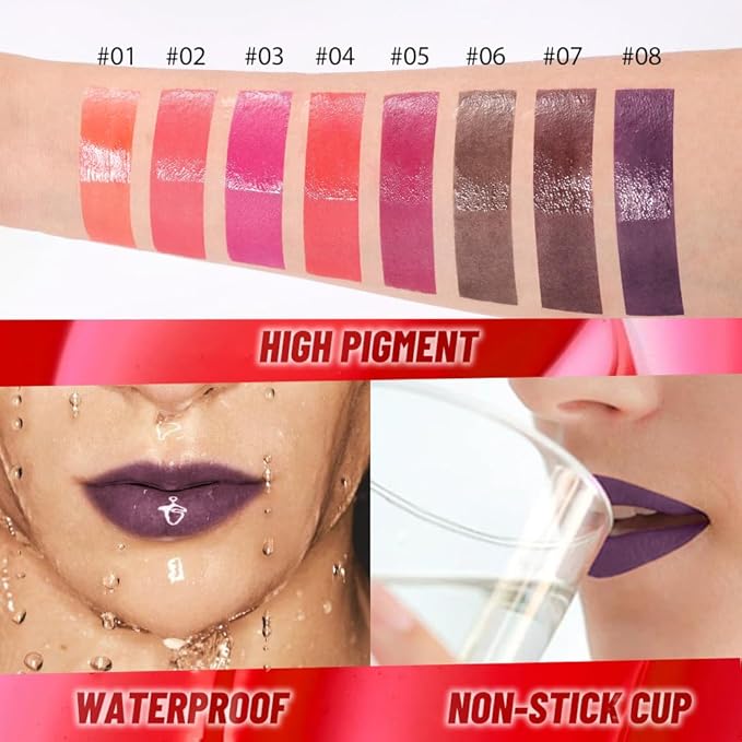 Dark Purple Lip Stain Peel off Lip Oil Dual Ended Combo Set, 2 in 1 Lips Liner Stain Oil Peel off Long Lasting Waterproof, High Pigmented Flawless Lips Tint Stick Not Faded Vegan & Cruelty-free 08#