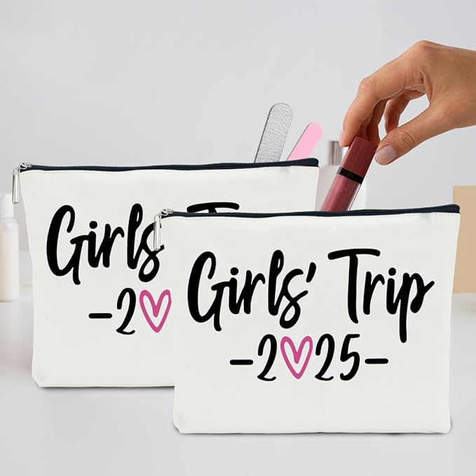 2 PCS Girls Trip Gifts Favors 2025 Girls Weekend Gifts for Women Bestie Gifts Friend Gifts Girls Trip Favors for Sister Her Work Bestie Friendship Holiday Vacation Makeup Bag Weekend Bags for Women