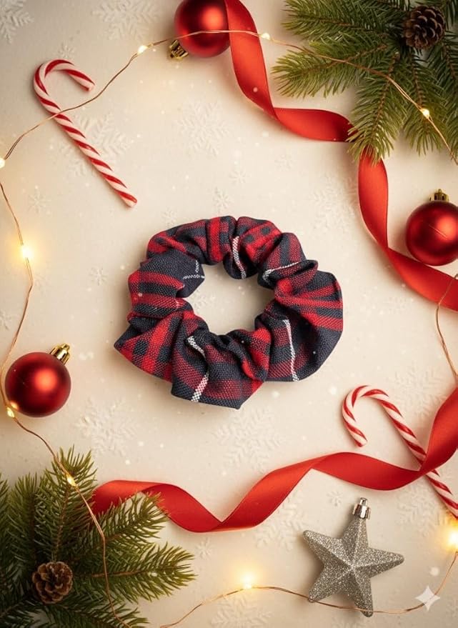 Plaid scrunchie, ClassExceed school uniform plaid, Back to school, handmade school uniform hair accessories (Navy Red white Plaid37)