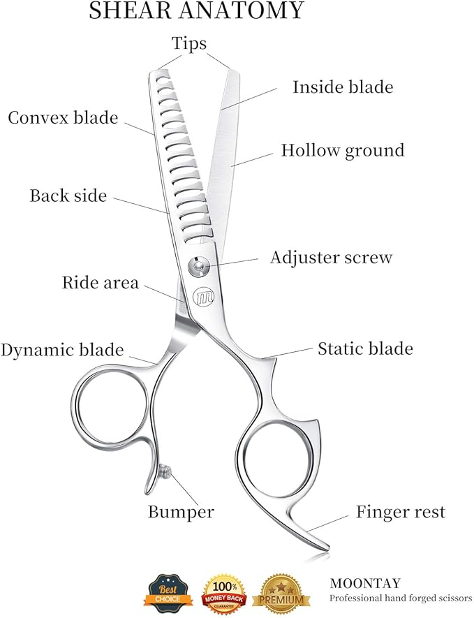 Moontay 6.0" Hair Cutting Shears with Large Finger Holes, Professional Barber Stylist Texturizing Shears, Salon Hair Cutting Scissors, 440C Japanese Stainless Steel, Silver