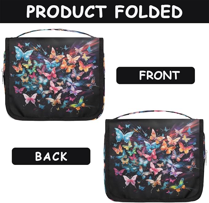 Hanging Travel Toiletry Bag for Women Men Colorful Butterfly Waterproof Makeup Bag Animal Butterfly Portable Cosmetic Bag Travel Essentials for Traveling Accessories Toiletries Bathroom Shower