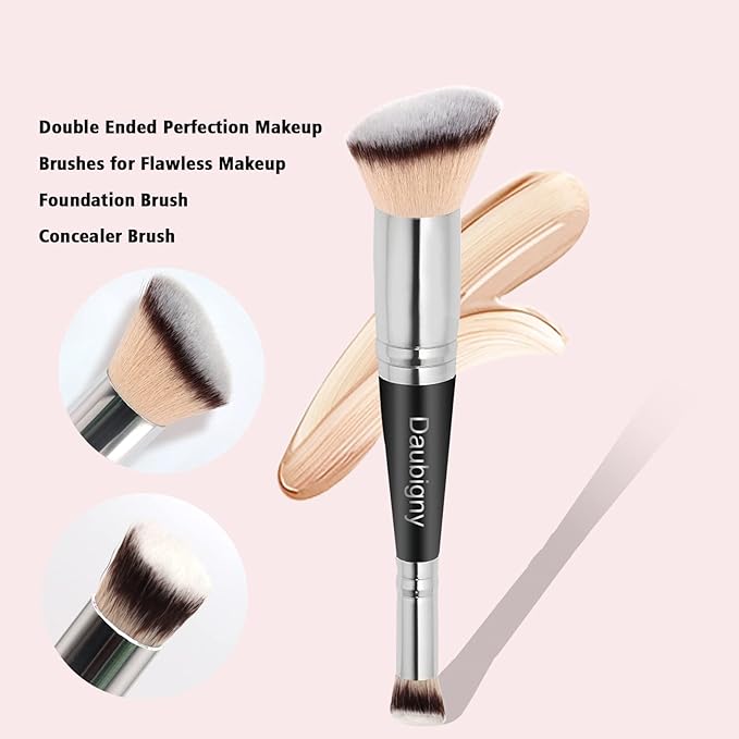 Daubigny Makeup Brushes Dual-ended Foundation Brush Concealer Brush Perfect for Any Look Premium Luxe Hair Rounded Taperd Flawless Brush Ideal for Liquid, Cream, Powder,Blending,Concealer(Angled)