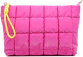 Puffer Quilted Makeup Bag Travel Cosmetic Bag Portable Puffy Checkered Toiletry Pouch Skincare Organizer Purse Pencil Case (Hot Pink)