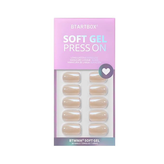 BTArtbox Press On Nails Short - Square Press On Nail, Brown Chrome Nail Tip Glue On Nails with Nail Glue, Reusable Stick On Nails in 15 Sizes - 30 Soft Gel Fake Nails Kit, Cream Soda