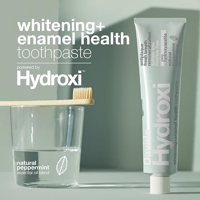 Davids Hydroxi Fluoride Free Nano Hydroxyapatite Whitening + Enamel Health Toothpaste, Antiplaque, Fresh Breath, Remineralizing, SLS Free, New Whitening Mint, 4 oz, Made in USA (3 Pack)