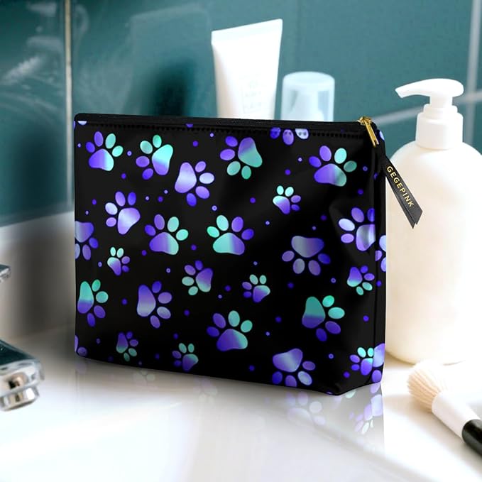 Cute Makeup Bag for Purse Waterproof Cosmetic Bags for Women Funny Smooth Zipper Travel Toiletry Pouch 10X8 Inches-Paw Print Makeup pouch
