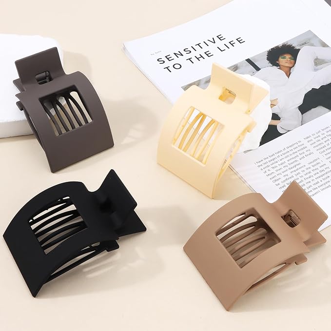 Velscrun Flat Hair Clips for Women Girls, Matte Lay Flat Claw Clips, Strong Hold Large Hair Clip for Thick or Thin Hair, French Duck Billed Hair Jaw Claw Clip, Non Slip Grip for Daily Styling Brown