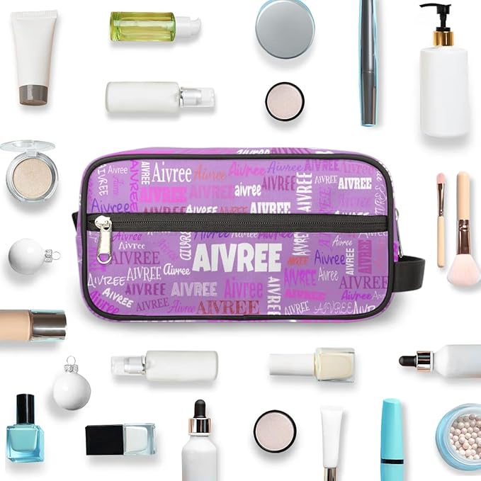 Personalized Name Toiletry Bag, Large Travel Cosmetic Bag Portable Makeup Organizer Bag for Women Bathroom Shower Essentials, Orchid Purple Color, Colorful Names Ranked