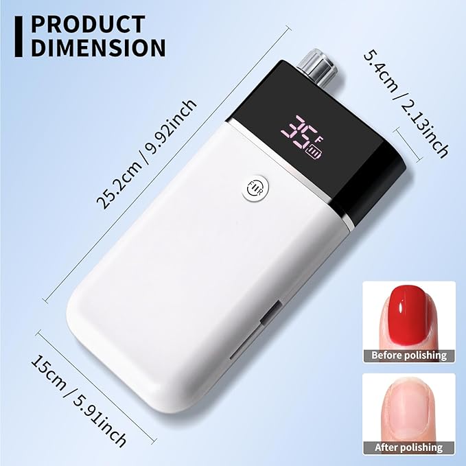 Professional Electric Nail Drill Kit White Portable Rechargeable Cordless Nail File Machine 35000 RPM with 7PCS Bits for Acrylic Gel Powder Nails Polish Pedicure Toenail Tool Salon Set