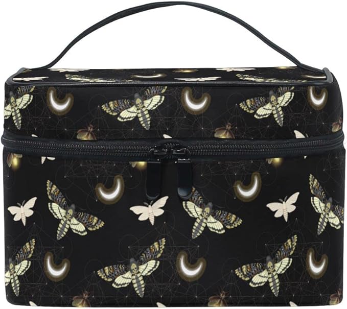 Goth Makeup Bag Black, Gothic Moth Butterfly Makeup Organizer Bags Toiletry Bag Box Travel Cosmetic Bag Make Up Train Case for Women Teen Girl Ladies