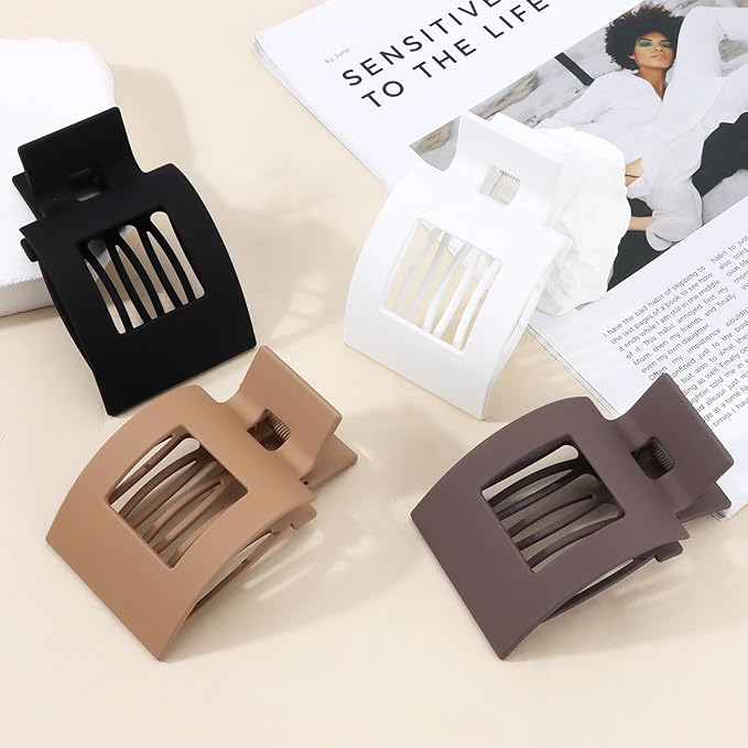 Velscrun Flat Hair Clips for Women Girls, Matte Lay Flat Claw Clips, Strong Hold Large Hair Clip for Thick or Thin Hair, French Duck Billed Hair Jaw Claw Clip, Non Slip Grip for Daily Styling Black