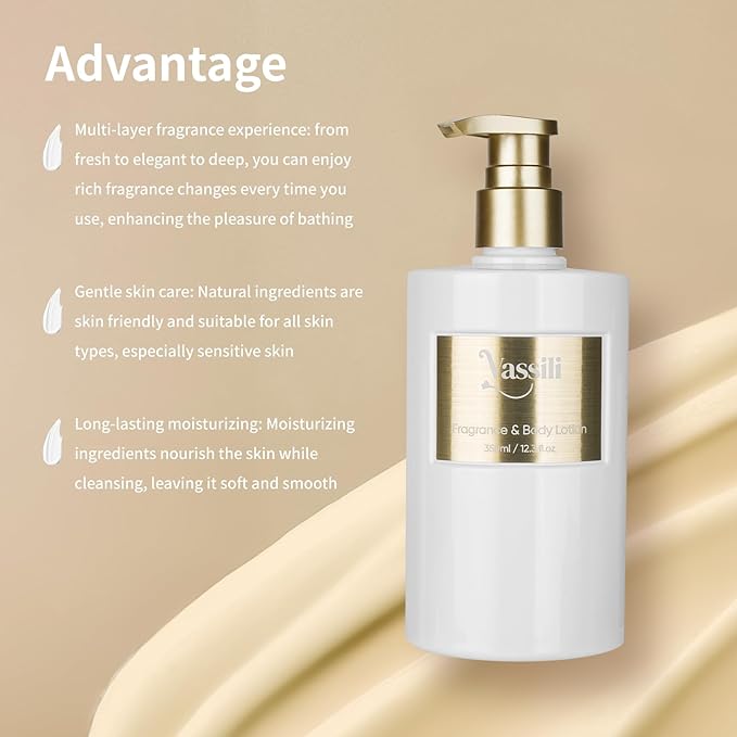 Vassili Scented Body Lotion for Women, Firming & Hydrating Dry Skin with Shea Butter & Vitamin E for Silky-Smooth, Ultra-Soft Skin, Natural Long-Lasting Fragrance for All Skin Types -Sandalwood