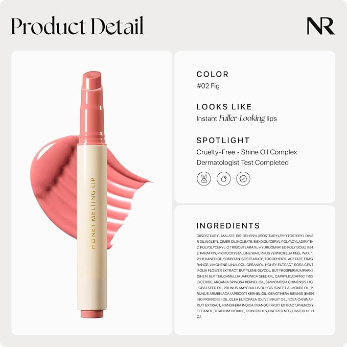 Nature Republic HONEY MELTING LIP (02 FIG) SOFT LIP STICK, Hydrating Gloss, Moisturizing balms, Sheer tint, Shine & Nude, Glowy Finish, korean make up, Stocking Stuffers