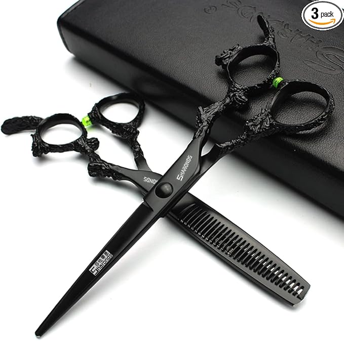 6 inch hair stylist barber scissors black plate dragon 440C hairdressing cutting scissors+thinning scissors (6 inch 2PC)