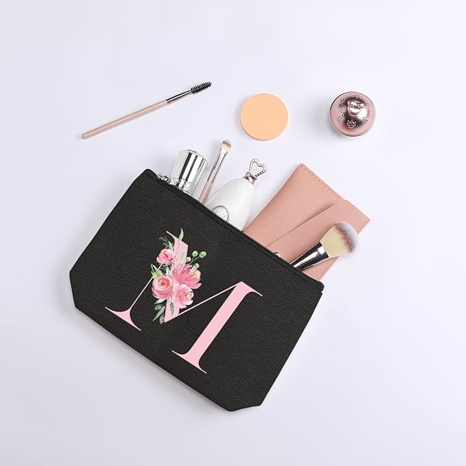 A-Z Personalized Cosmetic Bag Monogrammed Makeup Bags Bridesmaid Gifts Custom Toiletry Pouch Gifts for Women Mom Best Friend Sister Bride Bridesmaid (M)
