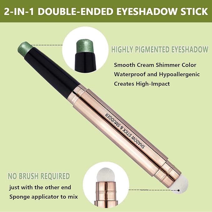 Bright Green Eyeshadow Stick Cream Smooth Shimmer Eyeshadow Pencil Eyeliner Hypoallergenic Dark Light Matte Crayon Palette Waterproof Long Lasting Eye Shadow Highlighter Stick