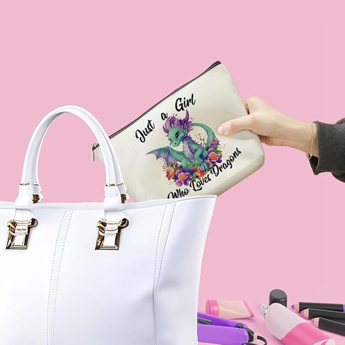VICBOU Cute Dragon Makeup Bag Dragon Gifts for Women Girls Dragons Stuff Merch Funny Christmas Friendship Birthday Gifts for Teens Best Friend Daughter BFF Sister Who Loves Dragons Cosmetic Bag